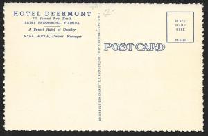 Hotel Deermont St Petersburg Florida Unused c1948