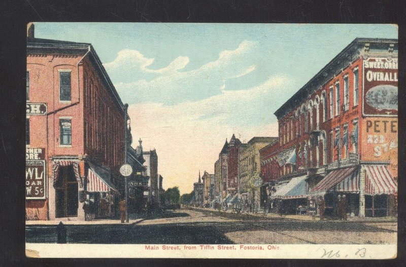 FOSTORIA OHIO DOWNTOWN MAIN STREET SCEND VINTAGE POSTCARD 1907