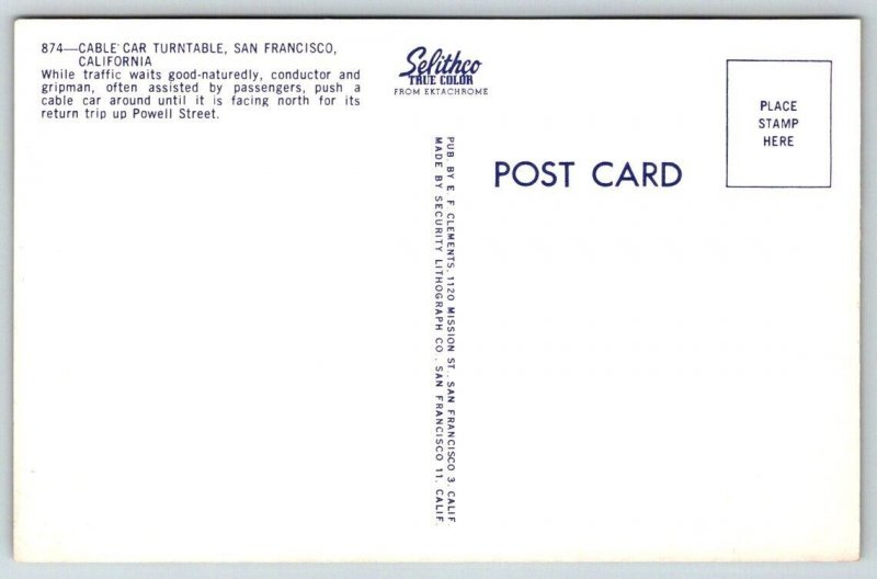 Cable Car Turntable Postcard - San Francisco - California