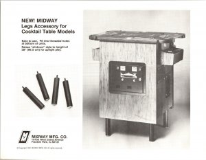 Midway Arcade Game Cocktail Legs Table Model Accessory FLYER Vintage Retro 1981