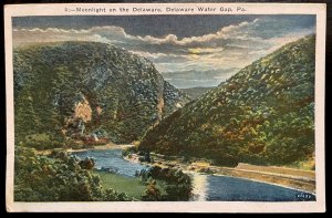 Vintage Postcard 1915-1930 Moonlight on the Delaware, Delaware Water Gap, Pa.