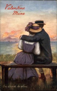 Tuck Oilette Valentine's Day Cuddling Couple Sunset No 9660 Vintage Postcard