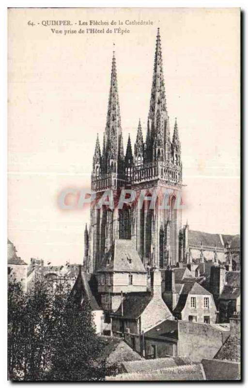 Old Postcard Quimper The Arrows of the Cathedral shooting the Hotel of the Sword