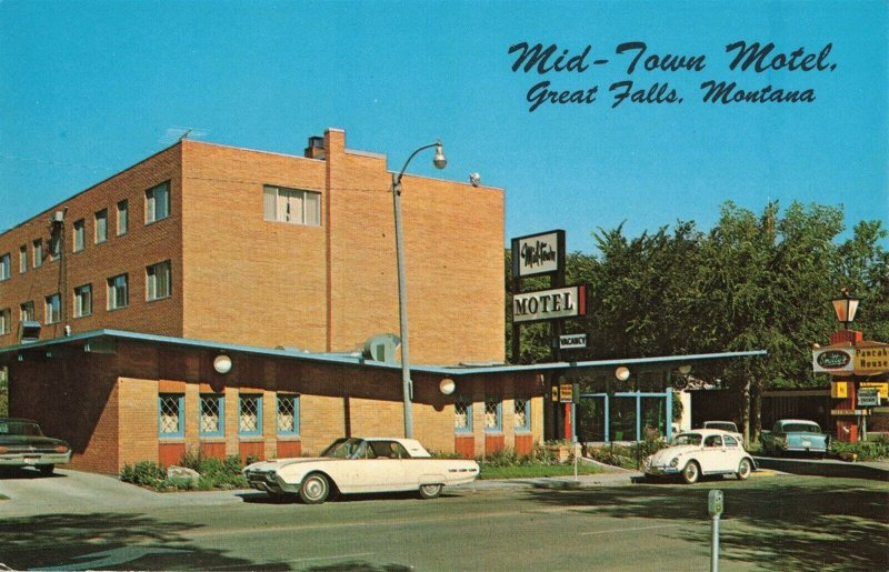 Volkswagen Thunderbird Cars Mid-Town Motel Great Falls Montana Postcard 2R3-526 