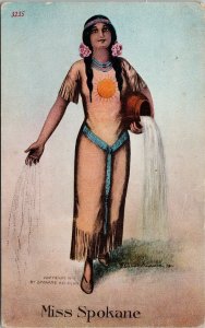 Miss Spokane Indigenous Woman Native American c1912 Spokane Ad Club Postcard H20
