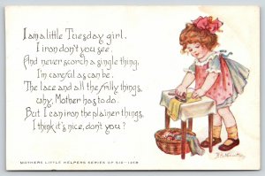 Frances E Nosworthy~Little Tuesday Girl~Mothers Little Helper~Ironing~c1915 