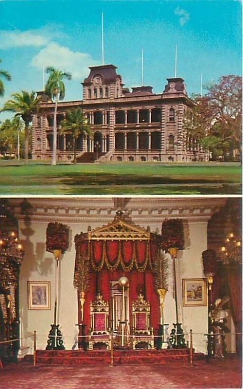 Honolulu Hawaii Iolani Palace Throne  Room and Exterior View  Postcard