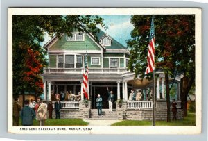 Marion OH, President Harding's Home, Flags, Guests, Vintage Ohio c1924 Postcard