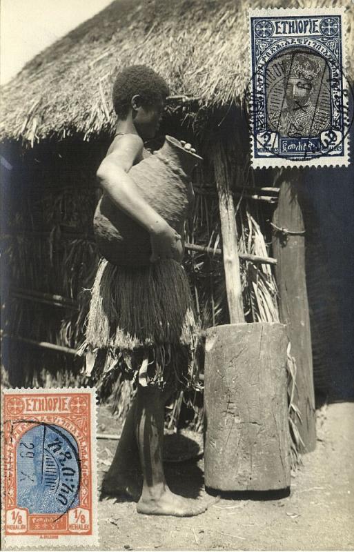 ethiopia, Native Girl with large Jar (1929) RPPC Stamps