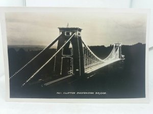 Vintage Rp Postcard Clifton Suspension Bridge Lit up at Night 1950s