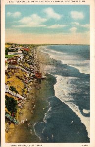 General View Beach Front Pacific Coast Club Long Beach CA California Postcard WB 