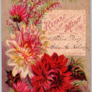 c1880s Merit Reward Colorful Litho Flower Trade Card Art Nouveau Typography C31