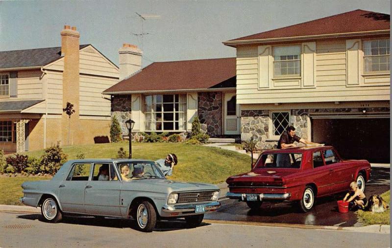 Studebaker Commander Sedan one red one blue private house vintage pc Z19746