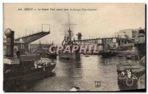 Old Postcard Brest Grand Bridge Open To The Passage of a boat breastplate