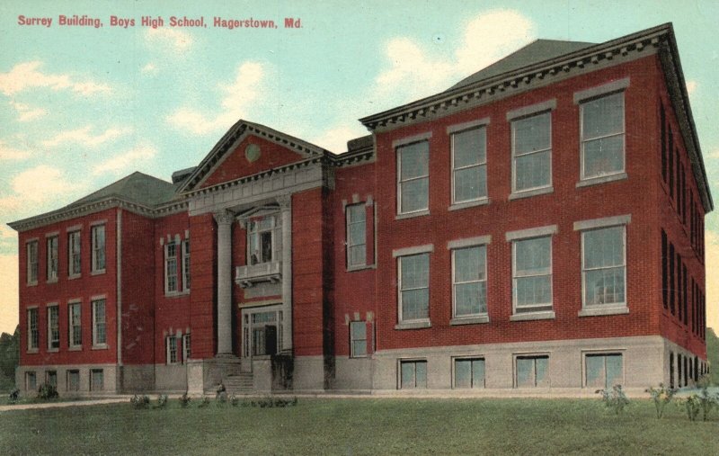 Vintage Postcard Surrey Building Boys High School Campus Hagerstown Maryland MD