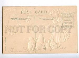 187174 EASTER Girl ALPHABET Chickens Vintage EMBOSSED PC