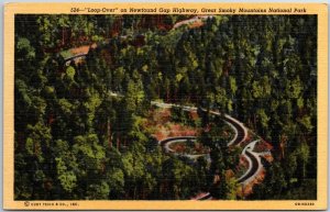 VINTAGE POSTCARD LOOP-OVER ON NEWFOUND GAP HIGHWAY GREAT SMOKY MOUNTAINS N.PK