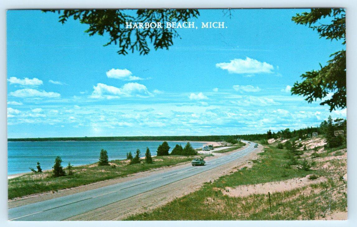 HARBOR BEACH, MI Michigan LAKE HURON Highway Scene c1960s Cars