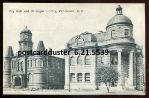 h3489 - VANCOUVER BC Postcard 1910s City Hall & Carnegie Library