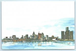 DETROIT, Michigan MI ~ Artist Janet Anderson SKYLINE 1993  4x6 Postcard