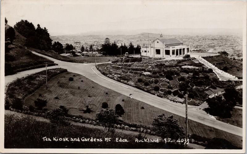Tea Kiosk & Gardens Mt. Eden Auckland NZ New Zealand c1938 RPPC Postcard E56