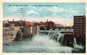 Vintage Postcard 1920's The Genesee River Falls At Central Avenue Rochester NY