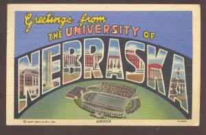 UNIVERSITY OF NEBRASKA CORNHUSKERS FOOTBALL STADIUM LARGE LETTER LINEN POSTCARD