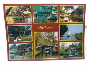 Giethoorn Netherlands Holland Multiview Vintage Postcard Boats on River 1987