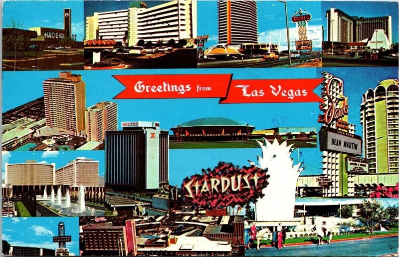 Greetings From Las Vegas Nevada NV Multiview Strip Hotels Postcard PM Cancel 