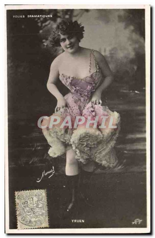 Postcard Old Theater Fancy Female Dramatic Follies Yrven