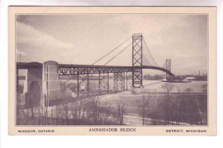 Ambassador Bridge Windsor Ontario, Detroit Michigan, Litho in USA