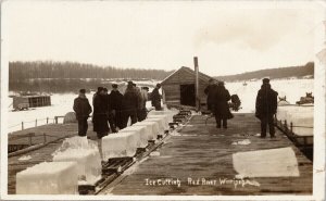 Ice Cutting Red River Winnipeg MB Manitoba Real Photo Postcard H18 *as is