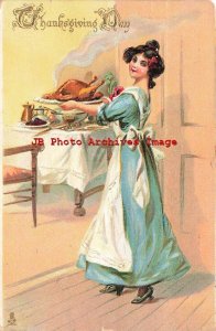 Thanksgiving, Tuck No 185, Woman Carrying Cooked Turkey to Dining Room