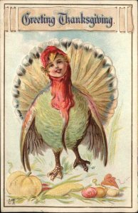 Thanksgiving Metamorphic Fantasy Turkey with Little Boy Child's Face c1910 PC