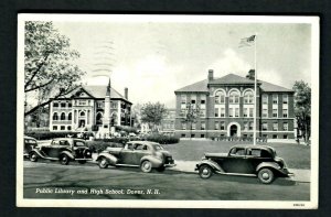 #78 RPPC N.H. Dover, Public Library and High School Autos 1946 Flag &  Pole