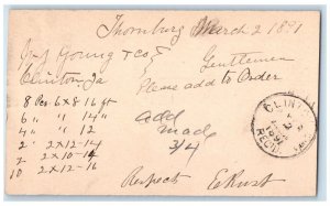 1891 Add to Order Clinton IA Thornburg Iowa IA Cancel Antique Postal Card