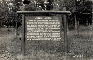 RPPC Historical Sign for Copper Harbor MI Vintage Postcard O40