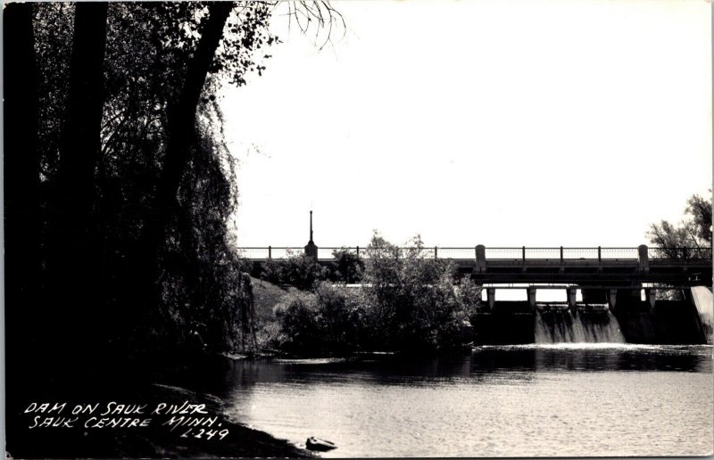 Real Photo Postcard Dam on Sauk River in Sauk Centre, Minnesota~264
