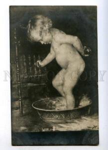 176628 NUDE Baby Kid in Cold Water BALL by STORCH Vintage PC