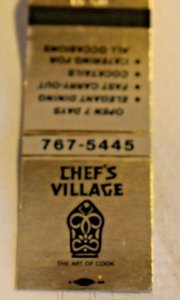 Chef's Village Chicago Illinois 20 Strike Matchbook Cover