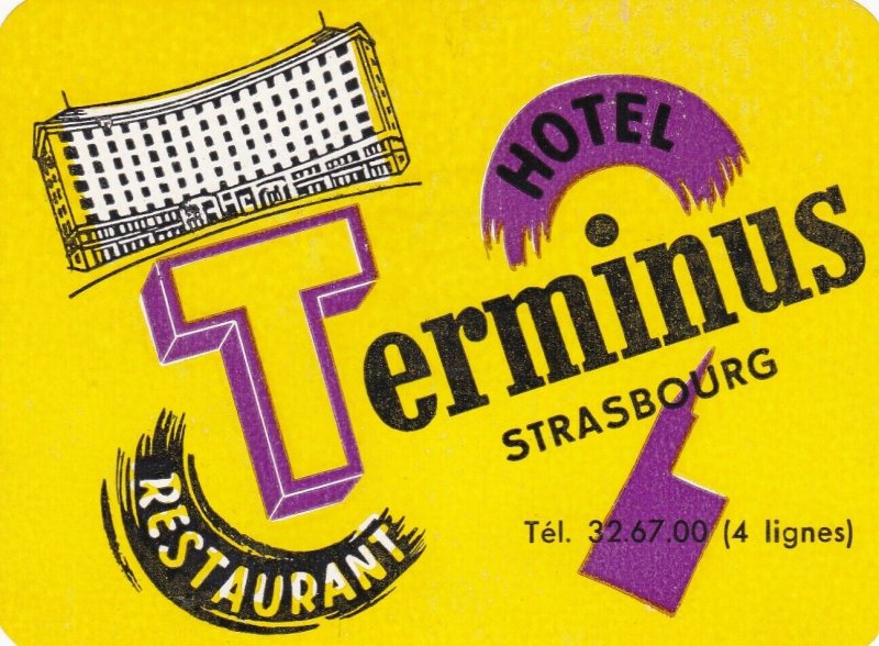 France Strasbourg Hotel Terminus Vintage Luggage Label lbl0358