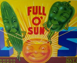 El Sol Pepper Tomatoes Cucumber Humanized Anthropomorphic Crate Label Original