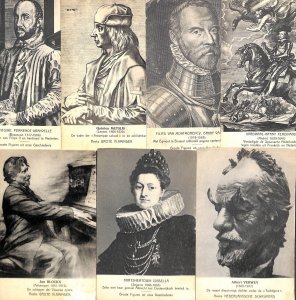 Flemish historical figures Belgium lot of 7 vintage postcards 