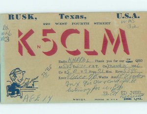 1940s QSL RADIO CARD Rusk - Near Dallas & Tyler & Longview Texas TX AH3296