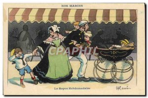 Old Postcard Gervese Illustrator Our Sailors weekly rest Stroller Child