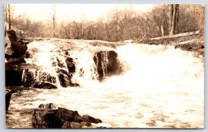 1944 Waterfalls Fast Flowing Water Rockport Maine RPPC Real Photo Postcard