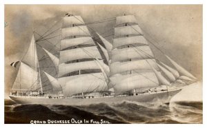 Grand Duchesse Olga in Full Sail Boat Postcard Posted