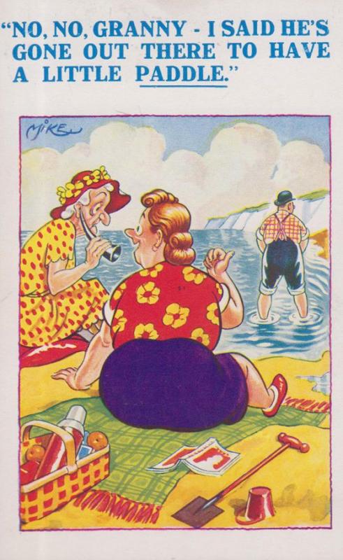 Elderly Man Urinating In The Sea Toilet Humour Old Comic Postcard