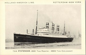 Vintage Postcard T.S.S. Statendam Holland-America Line Rotterdam New York PC-10