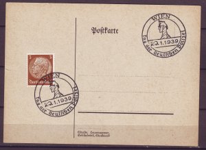 P1674 2 1939 WWII nazi germany postcard wien & munchen cancels hindenburg stamps